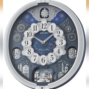 VERY COOL SEIKO 18 Melodies in Motion ANIMATED ROTATING MUSIC CLOCK Silver Stars